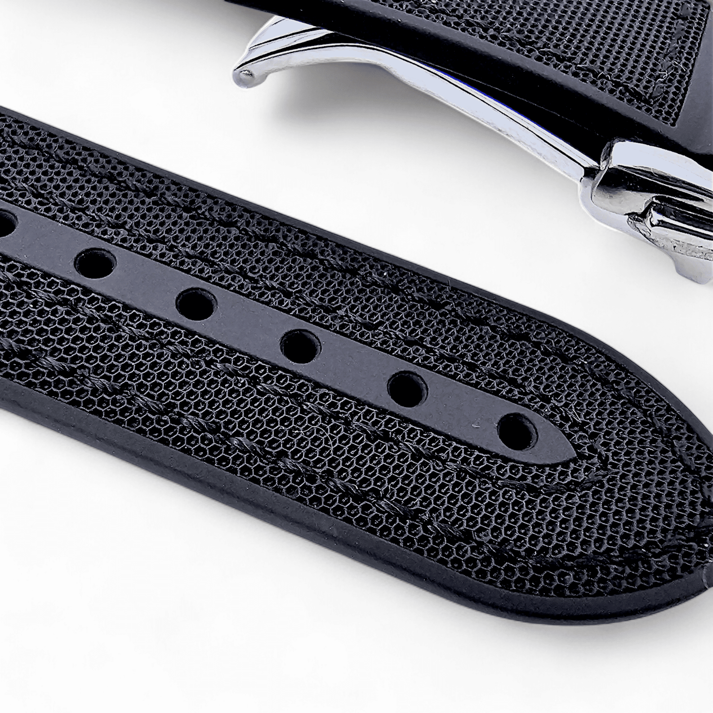 Elite Hybrid FKM Sailcloth Curved End Watch Strap 20mm 21mm 22mm Black - Wrist Envy