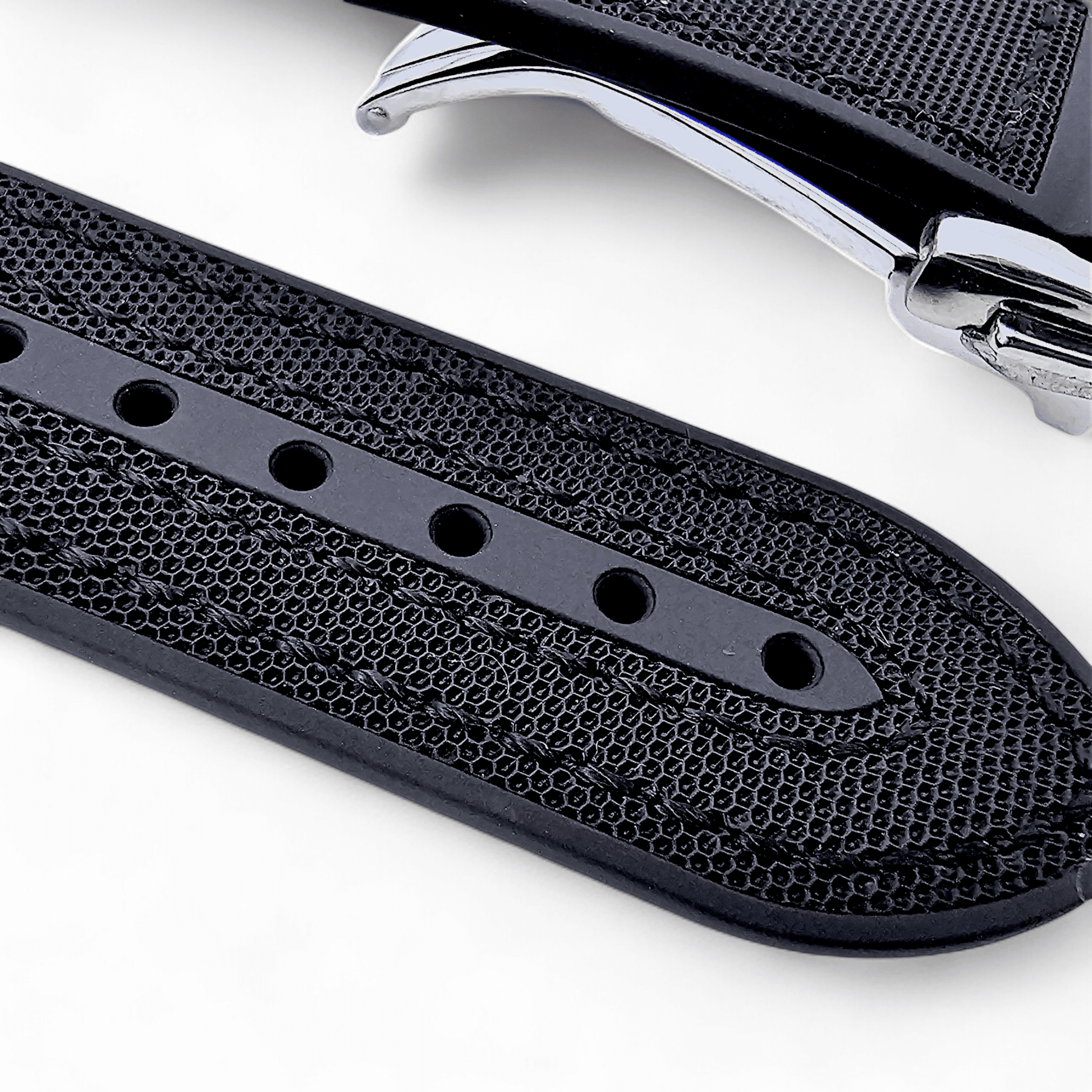 Elite Hybrid FKM Sailcloth Curved End Watch Strap 20mm 21mm 22mm Black - Wrist Envy