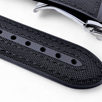 Elite Hybrid FKM Sailcloth Curved End Watch Strap 20mm 21mm 22mm Black - Wrist Envy