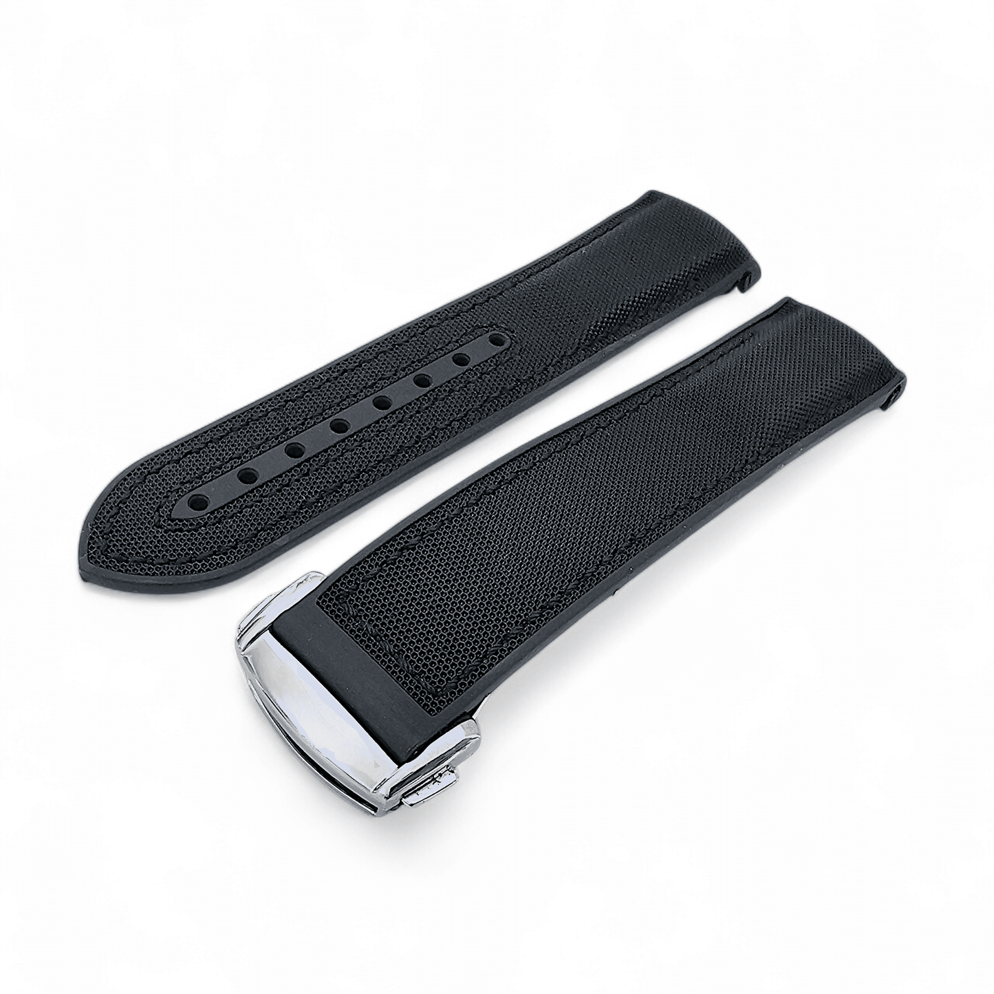 Elite Hybrid FKM Sailcloth Curved End Watch Strap 20mm 21mm 22mm Black - Wrist Envy