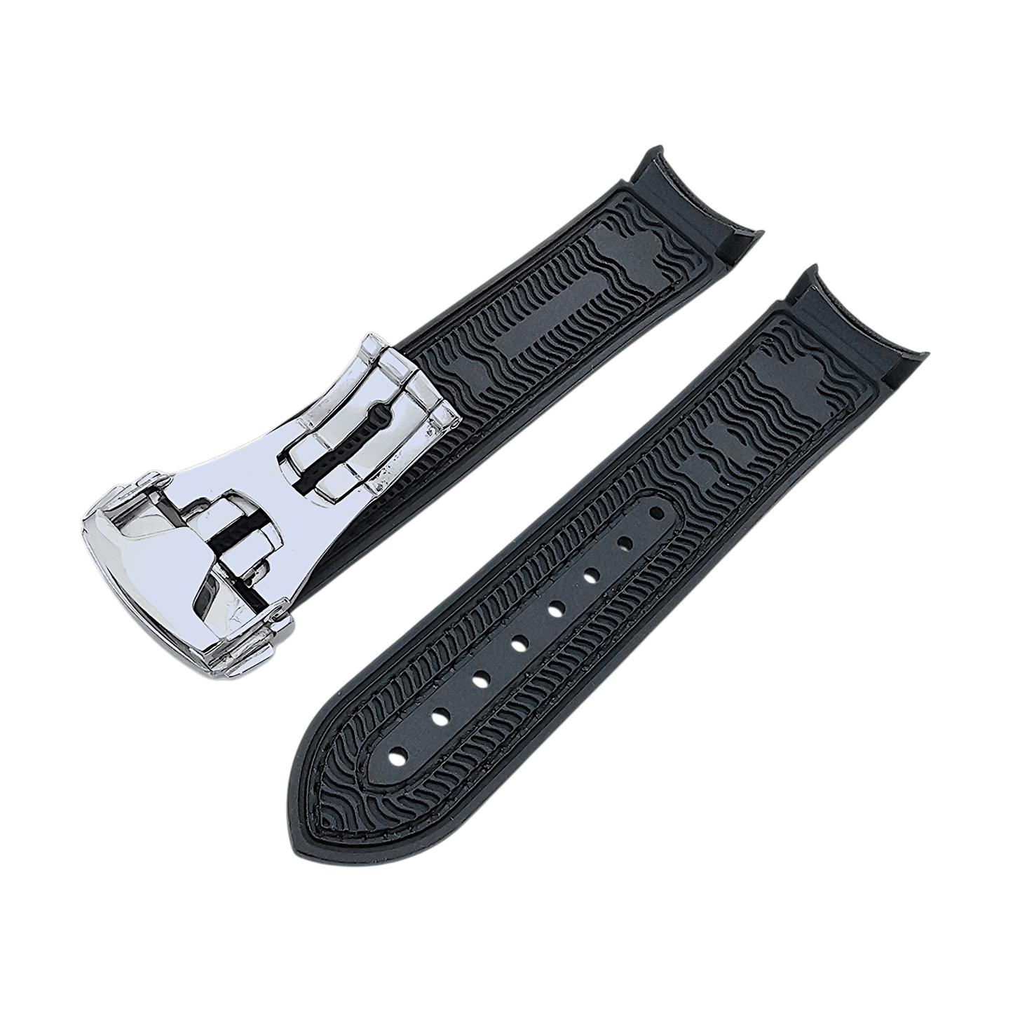 Elite Hybrid FKM Sailcloth Curved End Watch Strap 20mm 21mm 22mm Black - Wrist Envy