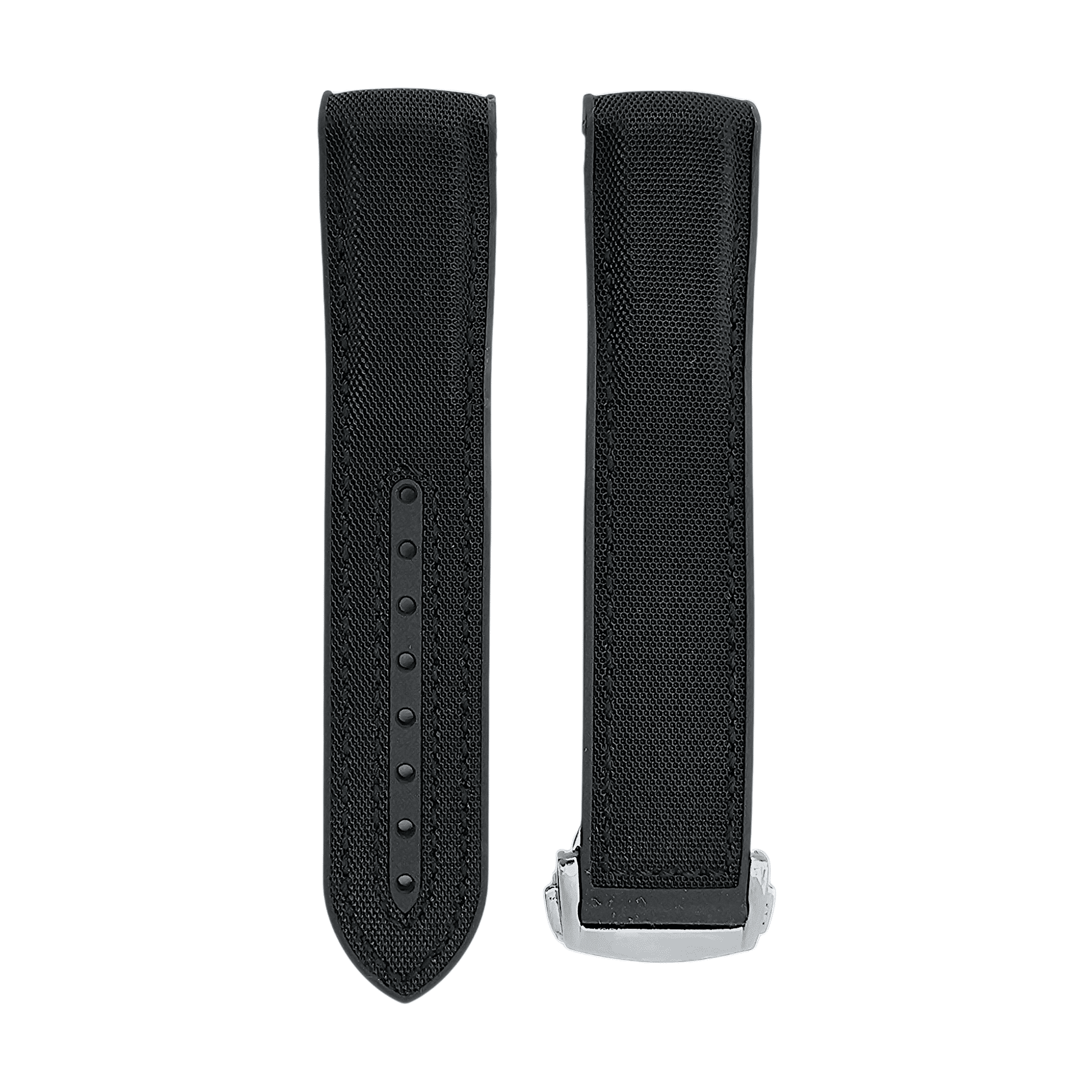 Elite Hybrid FKM Sailcloth Curved End Watch Strap 20mm 21mm 22mm Black - Wrist Envy