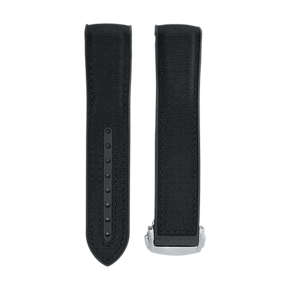 Elite Hybrid FKM Sailcloth Curved End Watch Strap 20mm 21mm 22mm Black - Wrist Envy