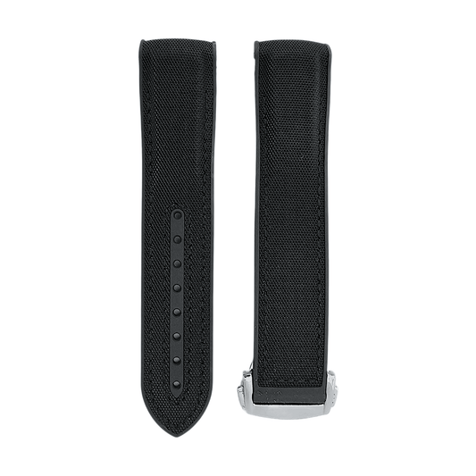 Elite Hybrid FKM Sailcloth Curved End Watch Strap 20mm 21mm 22mm Black - Wrist Envy