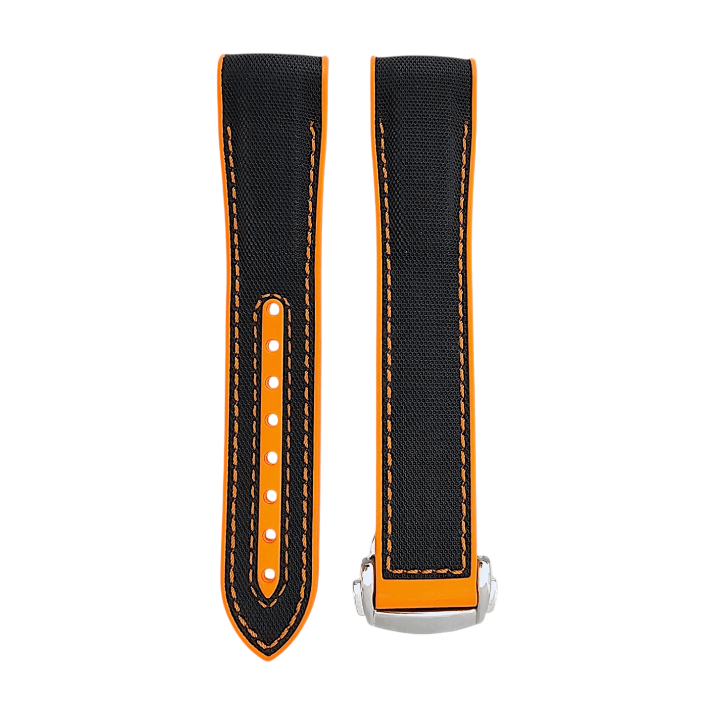 Elite Hybrid FKM Sailcloth Curved End Watch Strap 20mm 21mm 22mm Black Orange - Wrist Envy