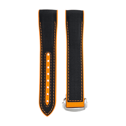 Elite Hybrid FKM Sailcloth Curved End Watch Strap 20mm 21mm 22mm Black Orange - Wrist Envy