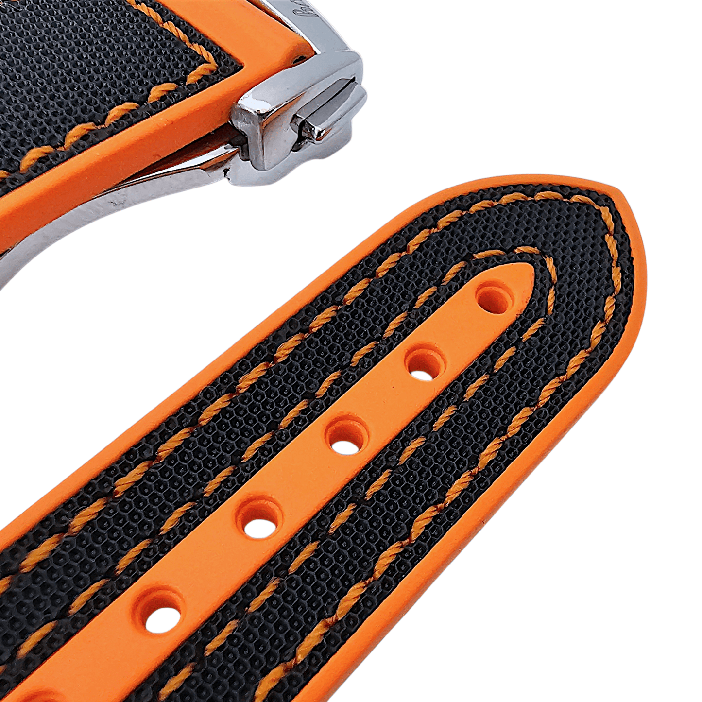 Elite Hybrid FKM Sailcloth Curved End Watch Strap 20mm 21mm 22mm Black Orange - Wrist Envy