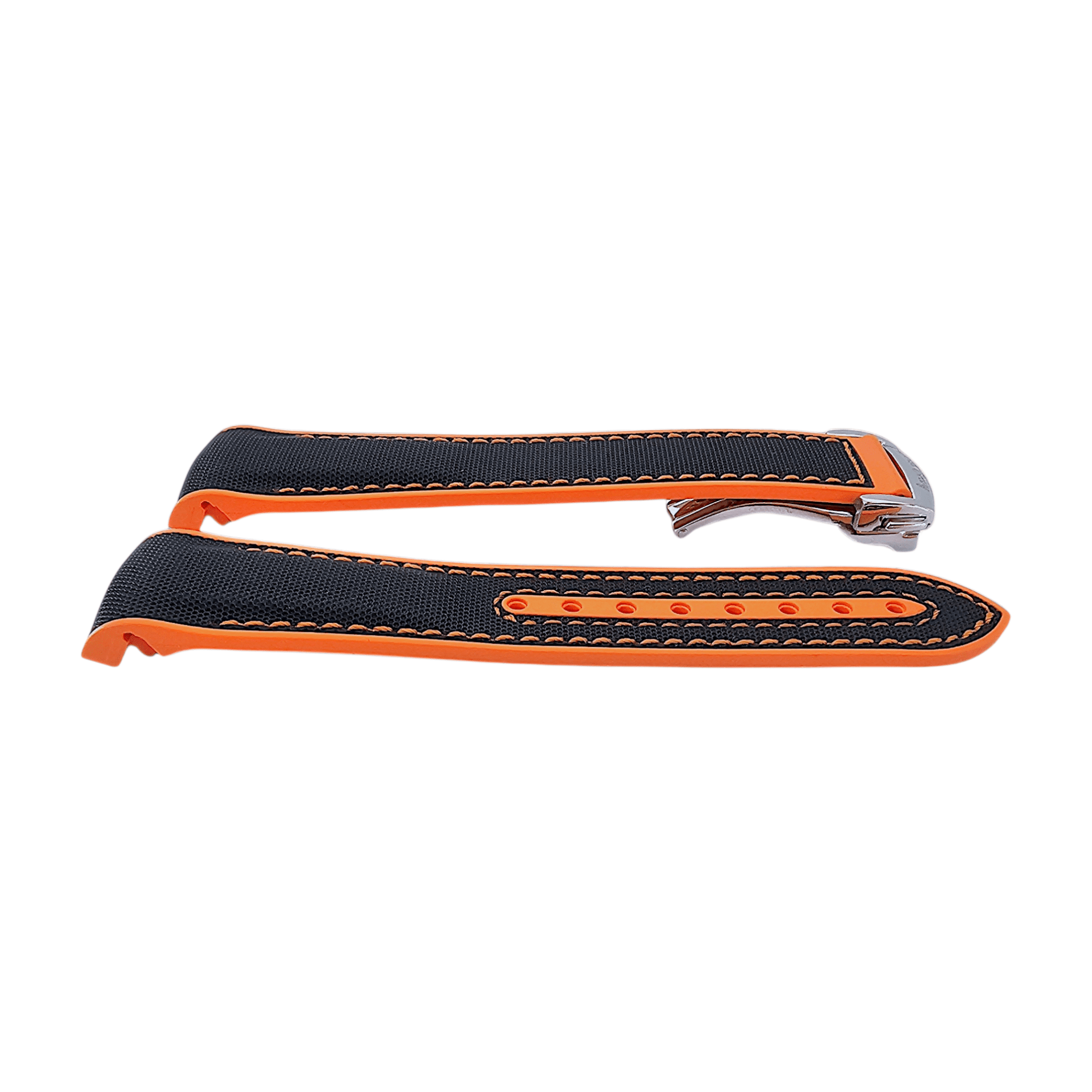 Elite Hybrid FKM Sailcloth Curved End Watch Strap 20mm 21mm 22mm Black Orange - Wrist Envy