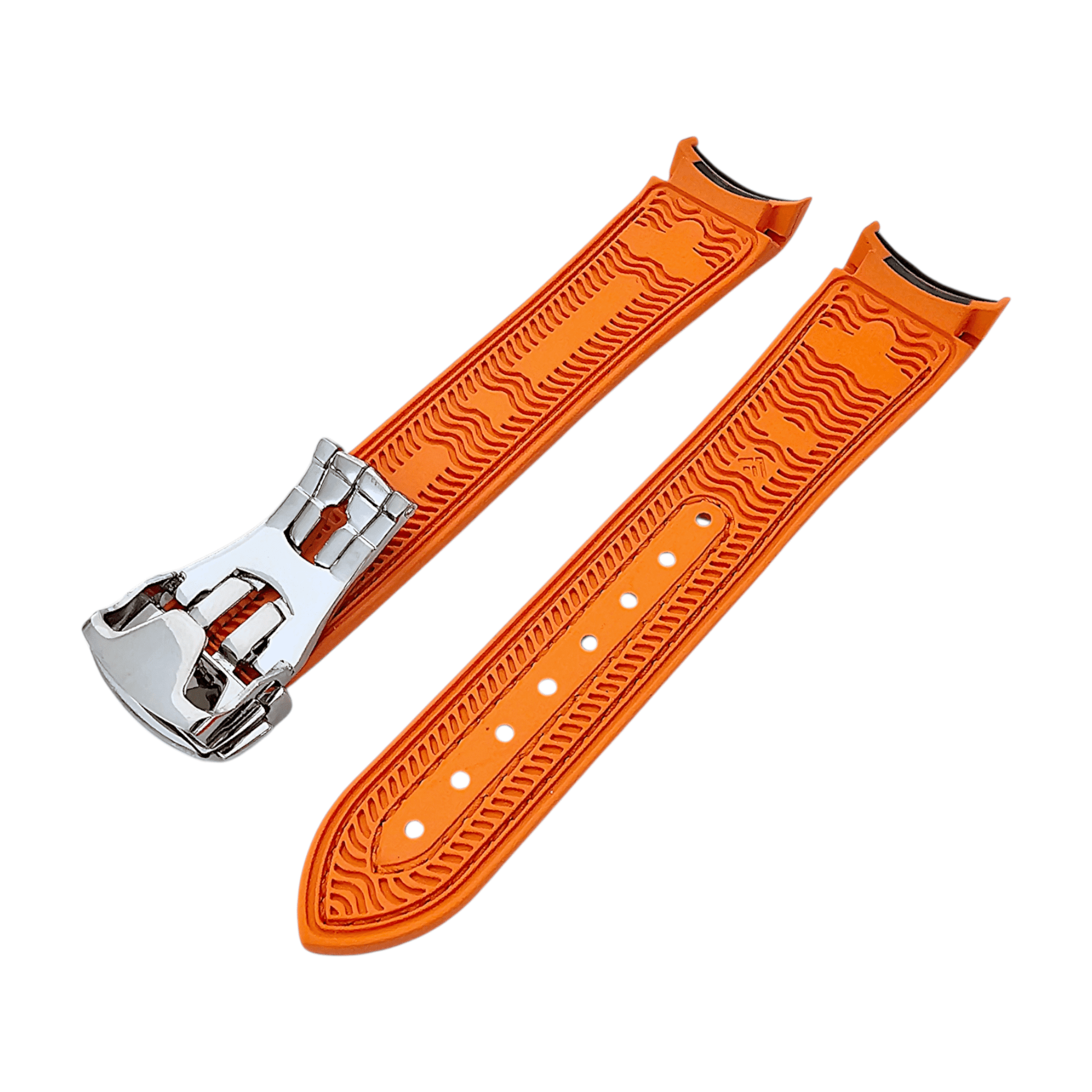 Elite Hybrid FKM Sailcloth Curved End Watch Strap 20mm 21mm 22mm Black Orange - Wrist Envy