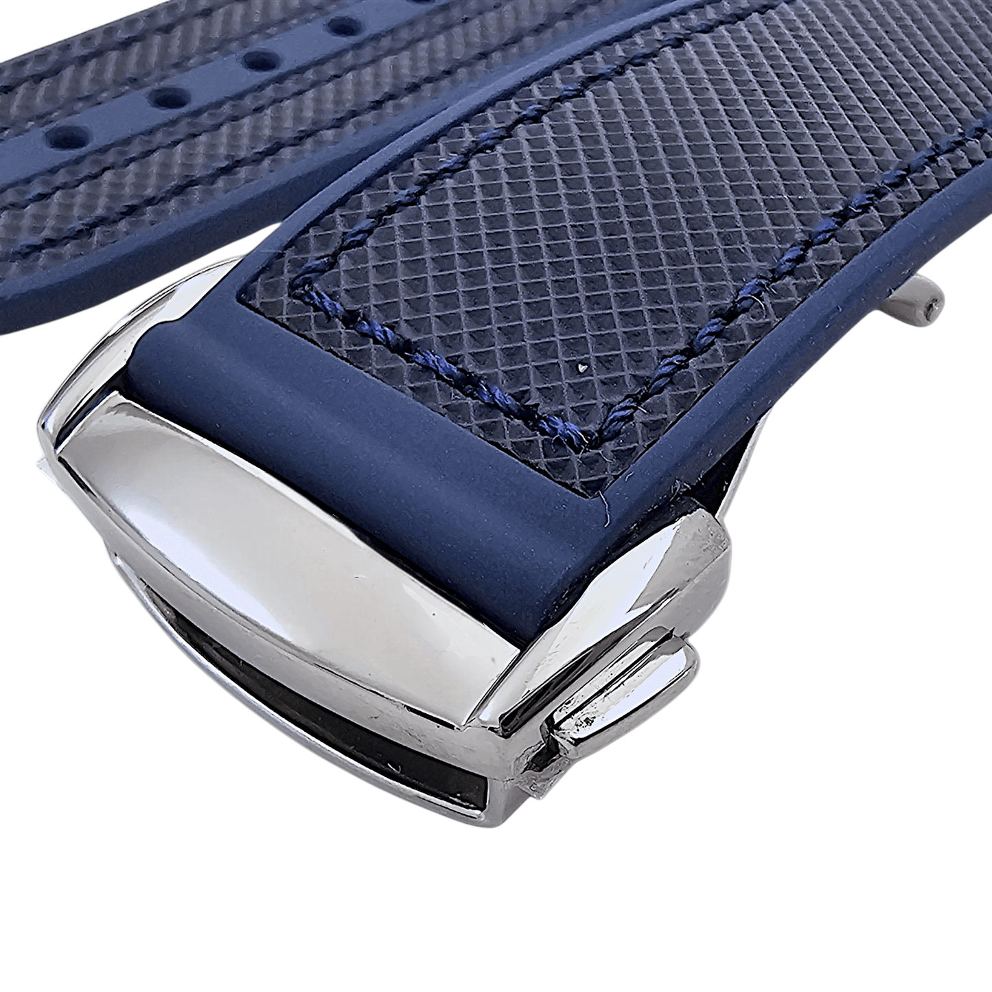 Elite Hybrid FKM Sailcloth Curved End Watch Strap 20mm 21mm 22mm Blue - Wrist Envy
