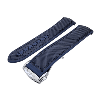 Elite Hybrid FKM Sailcloth Curved End Watch Strap 20mm 21mm 22mm Blue - Wrist Envy