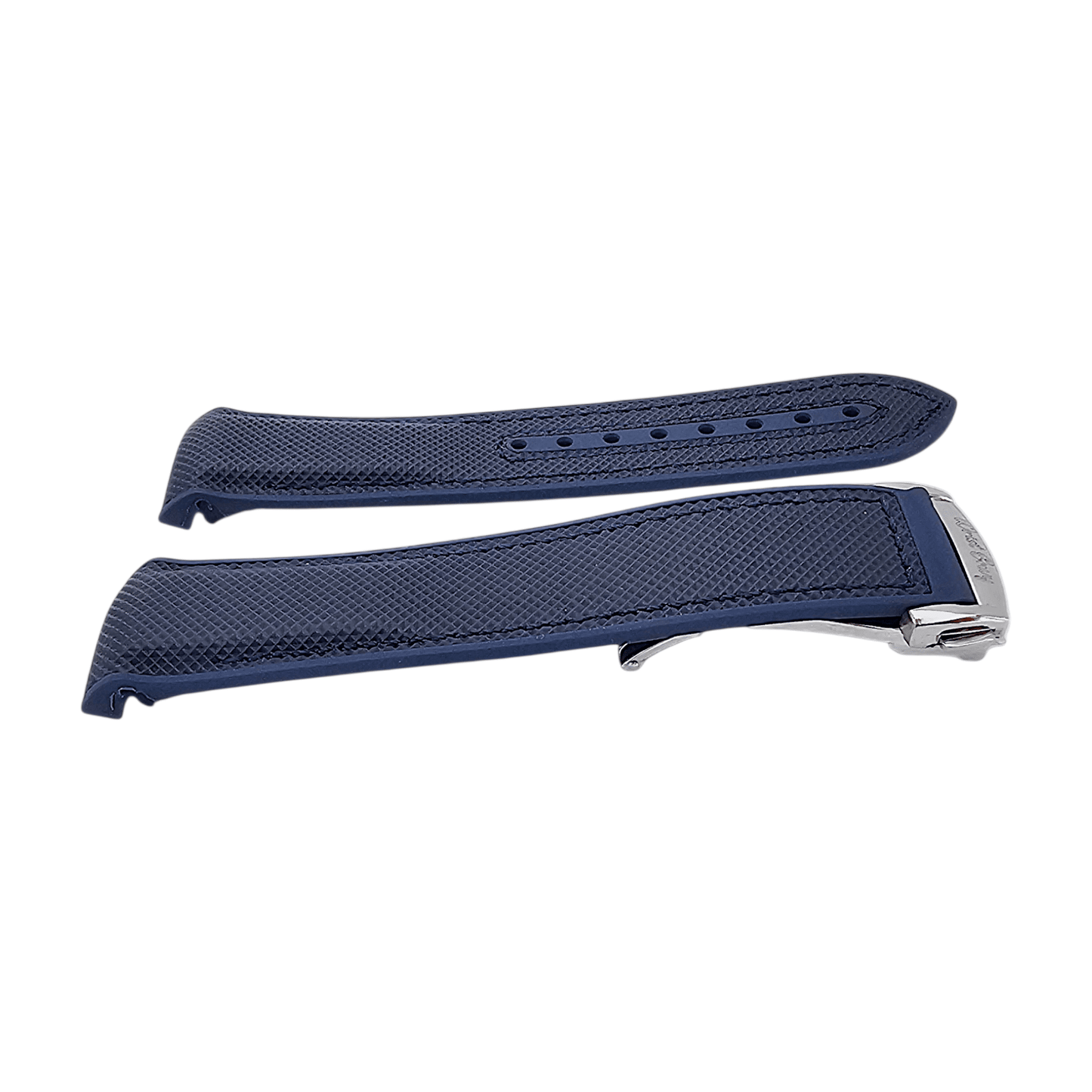Elite Hybrid FKM Sailcloth Curved End Watch Strap 20mm 21mm 22mm Blue - Wrist Envy