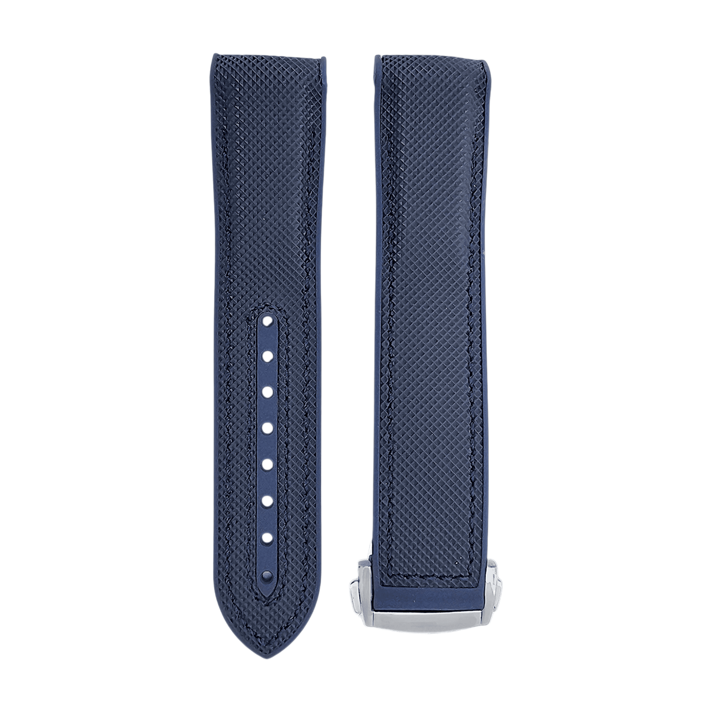 Elite Hybrid FKM Sailcloth Curved End Watch Strap 20mm 21mm 22mm Blue - Wrist Envy