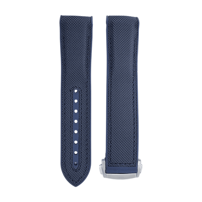 Elite Hybrid FKM Sailcloth Curved End Watch Strap 20mm 21mm 22mm Blue - Wrist Envy