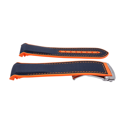 Elite Hybrid FKM Sailcloth Curved End Watch Strap 20mm 21mm 22mm Blue Orange - Wrist Envy