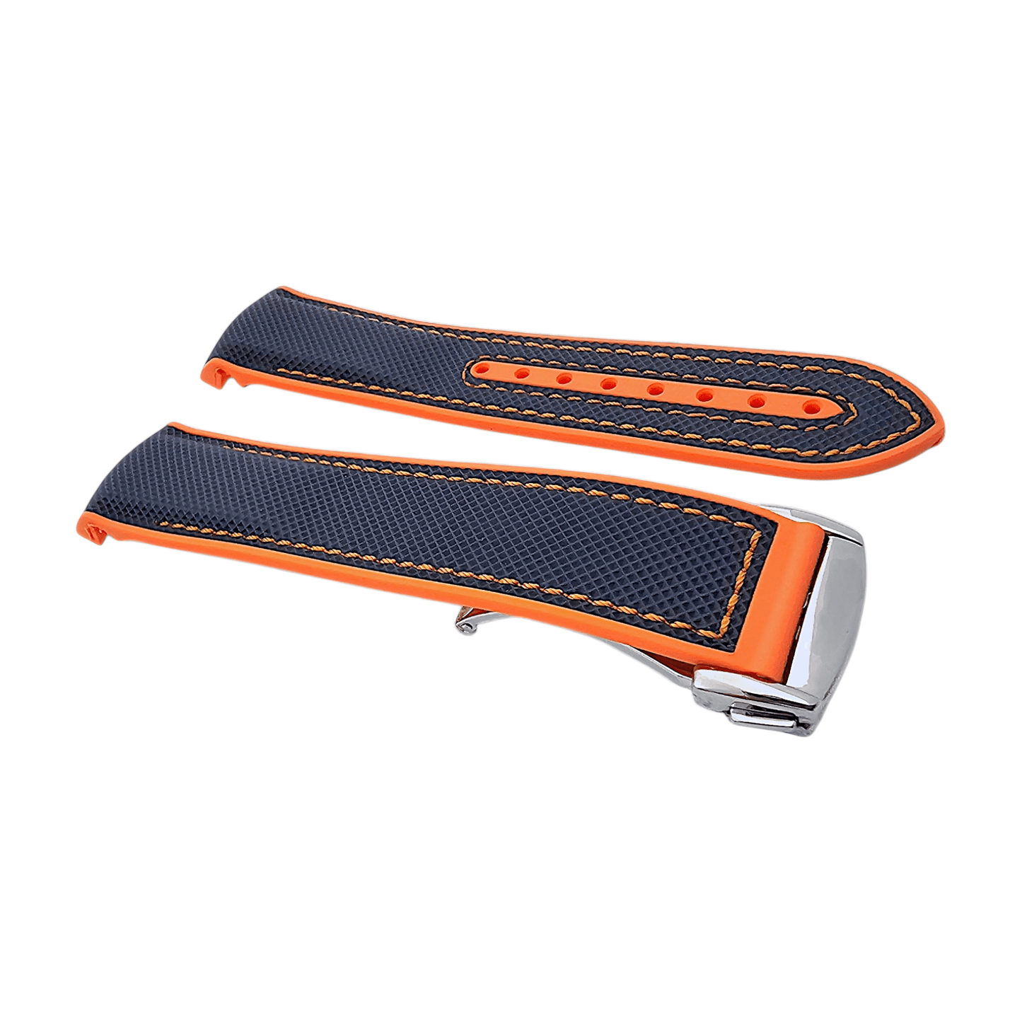 Elite Hybrid FKM Sailcloth Curved End Watch Strap 20mm 21mm 22mm Blue Orange - Wrist Envy