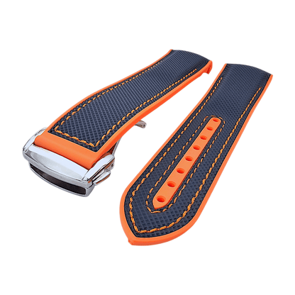 Elite Hybrid FKM Sailcloth Curved End Watch Strap 20mm 21mm 22mm Blue Orange - Wrist Envy