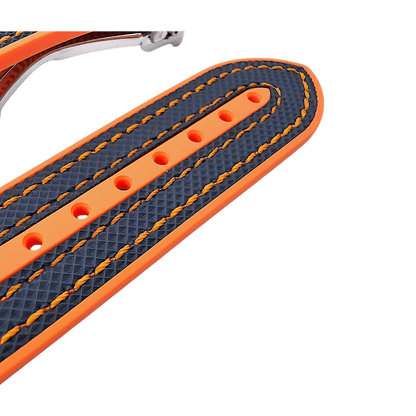 Elite Hybrid FKM Sailcloth Curved End Watch Strap 20mm 21mm 22mm Blue Orange - Wrist Envy