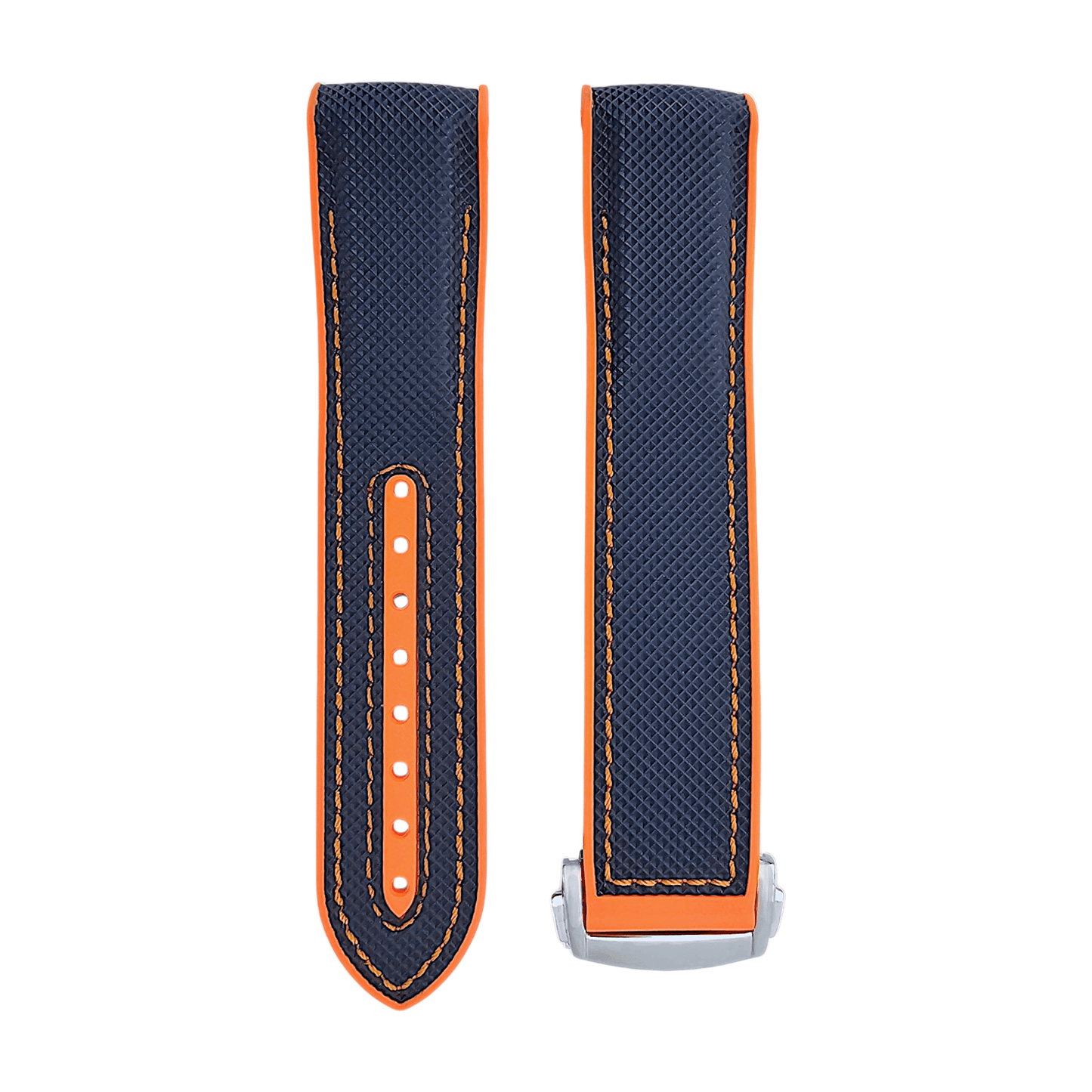 Elite Hybrid FKM Sailcloth Curved End Watch Strap 20mm 21mm 22mm Blue Orange - Wrist Envy
