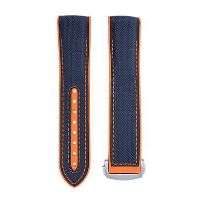 Elite Hybrid FKM Sailcloth Curved End Watch Strap 20mm 21mm 22mm Blue Orange - Wrist Envy