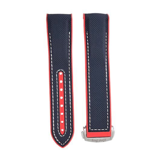 Elite Hybrid FKM Sailcloth Curved End Watch Strap 20mm 22mm Blue Red - Wrist Envy