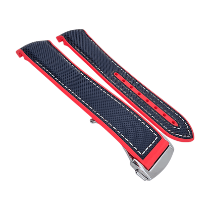 Elite Hybrid FKM Sailcloth Curved End Watch Strap 20mm 22mm Blue Red - Wrist Envy
