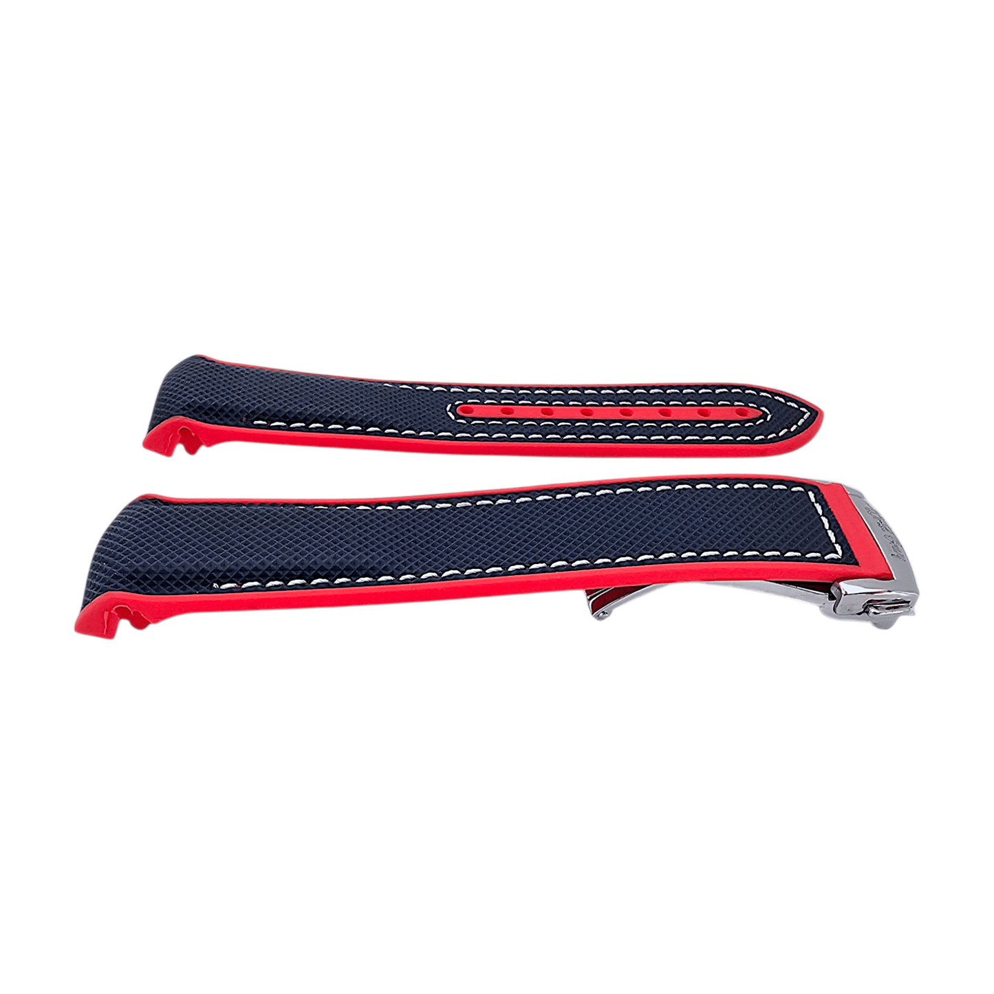 Elite Hybrid FKM Sailcloth Curved End Watch Strap 20mm 22mm Blue Red - Wrist Envy