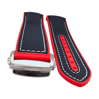 Elite Hybrid FKM Sailcloth Curved End Watch Strap 20mm 22mm Blue Red - Wrist Envy