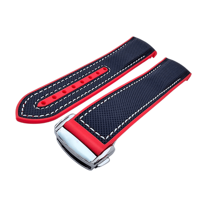 Elite Hybrid FKM Sailcloth Curved End Watch Strap 20mm 22mm Blue Red - Wrist Envy