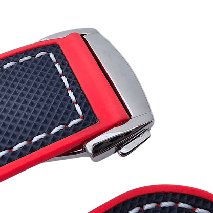 Elite Hybrid FKM Sailcloth Curved End Watch Strap 20mm 22mm Blue Red - Wrist Envy