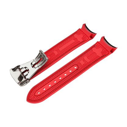 Elite Hybrid FKM Sailcloth Curved End Watch Strap 20mm 22mm Blue Red - Wrist Envy