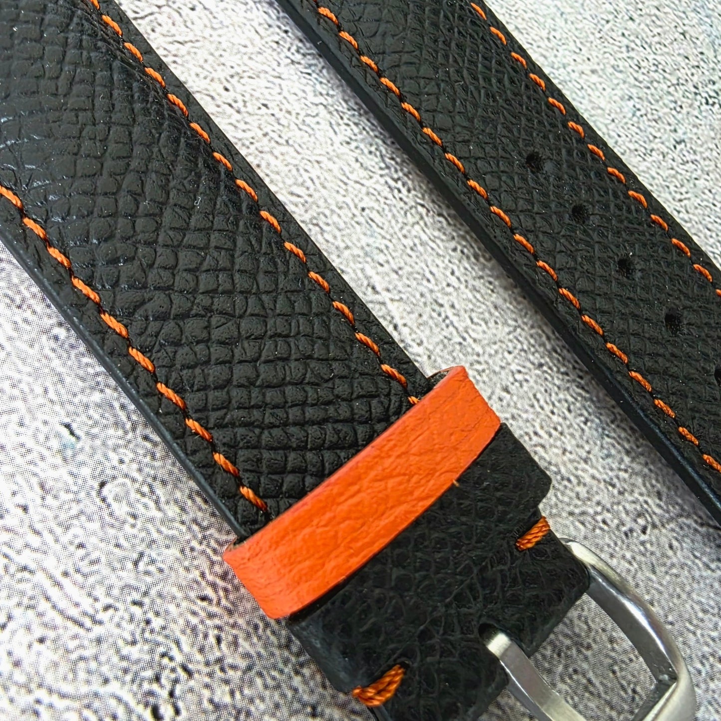 Epsom Padded Leather Strap 20mm Black Orange - Wrist Envy