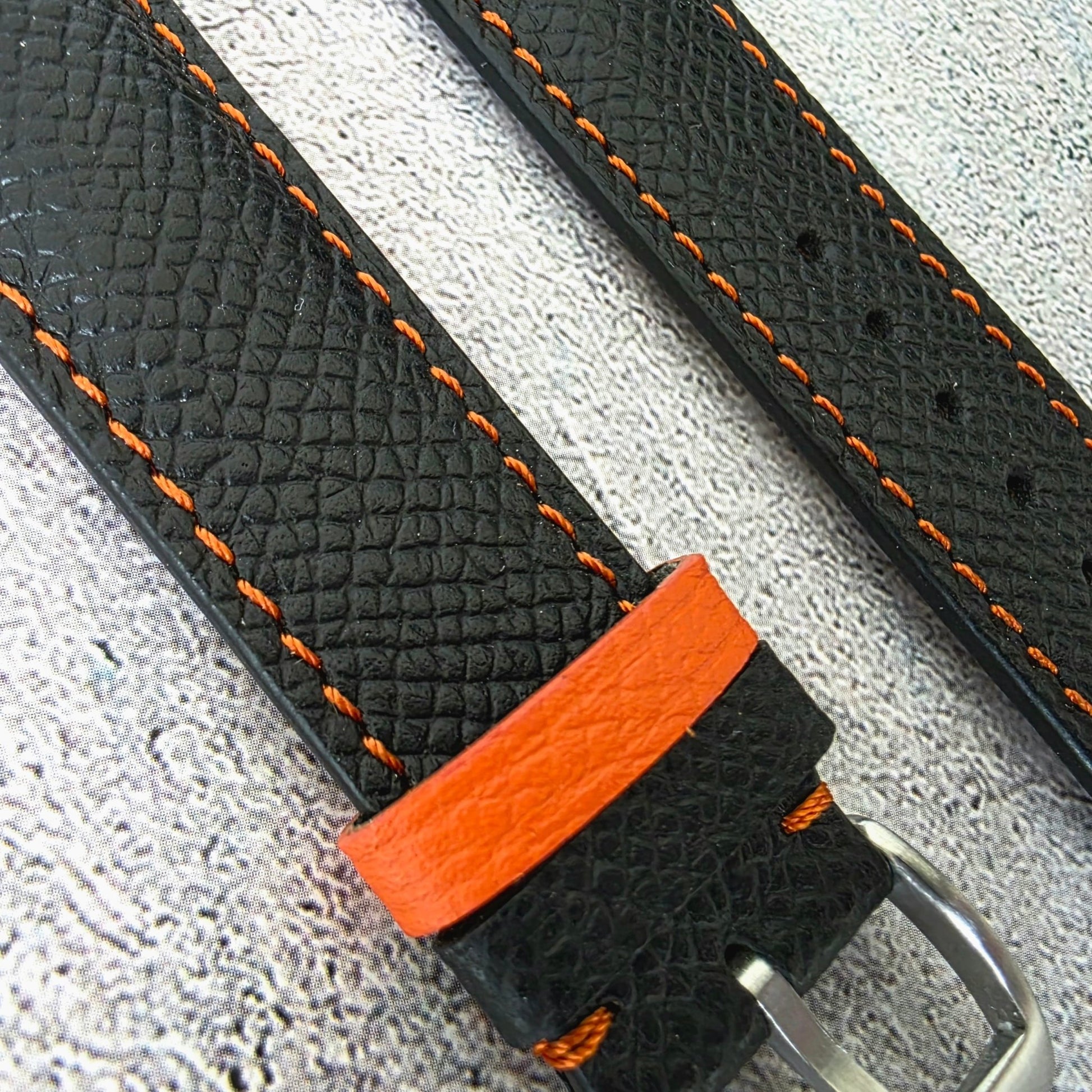 Epsom Padded Leather Strap 20mm Black Orange - Wrist Envy