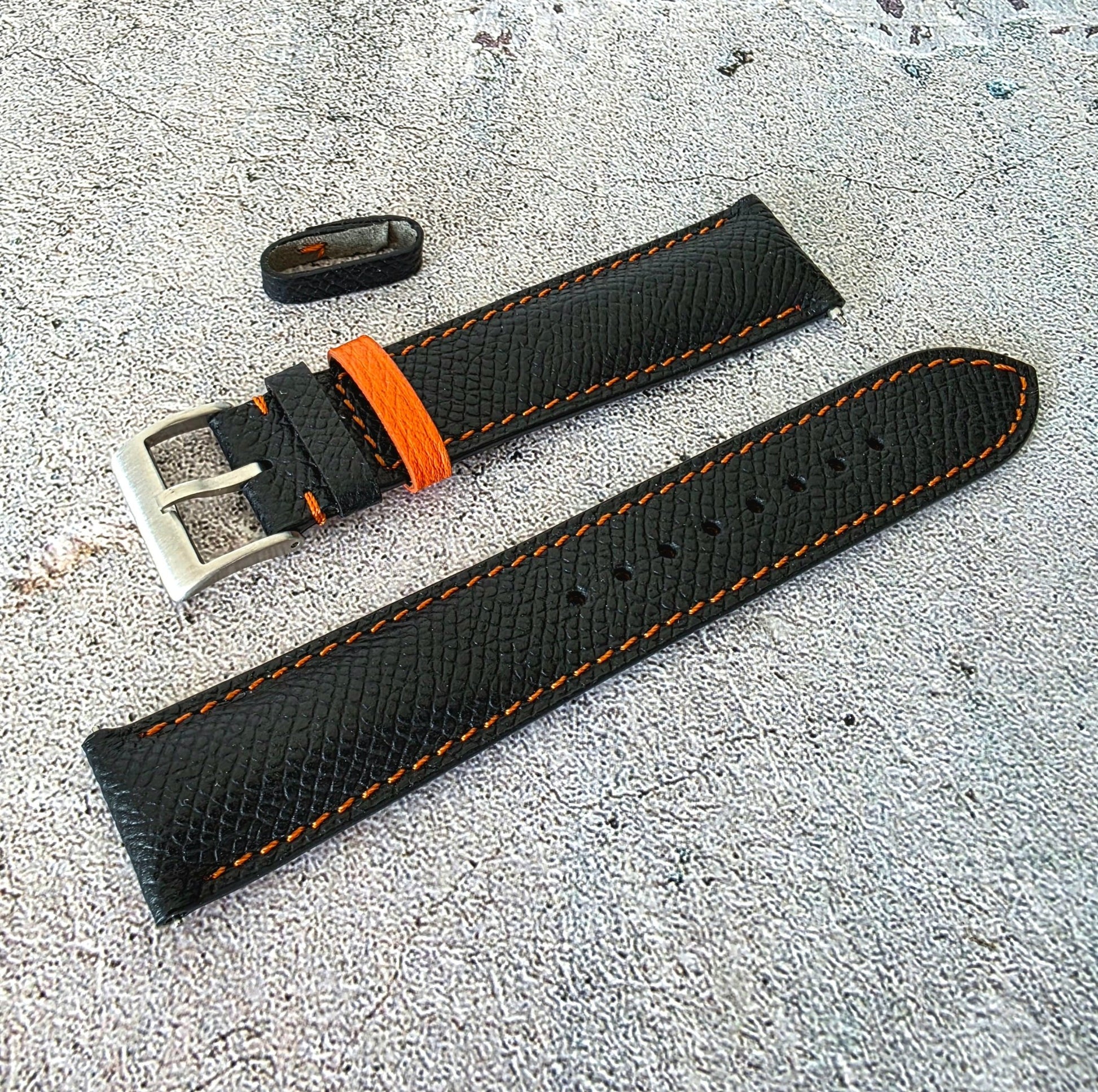 Epsom Padded Leather Strap 20mm Black Orange - Wrist Envy