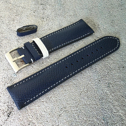 Epsom Padded Leather Strap 20mm Blue White - Wrist Envy