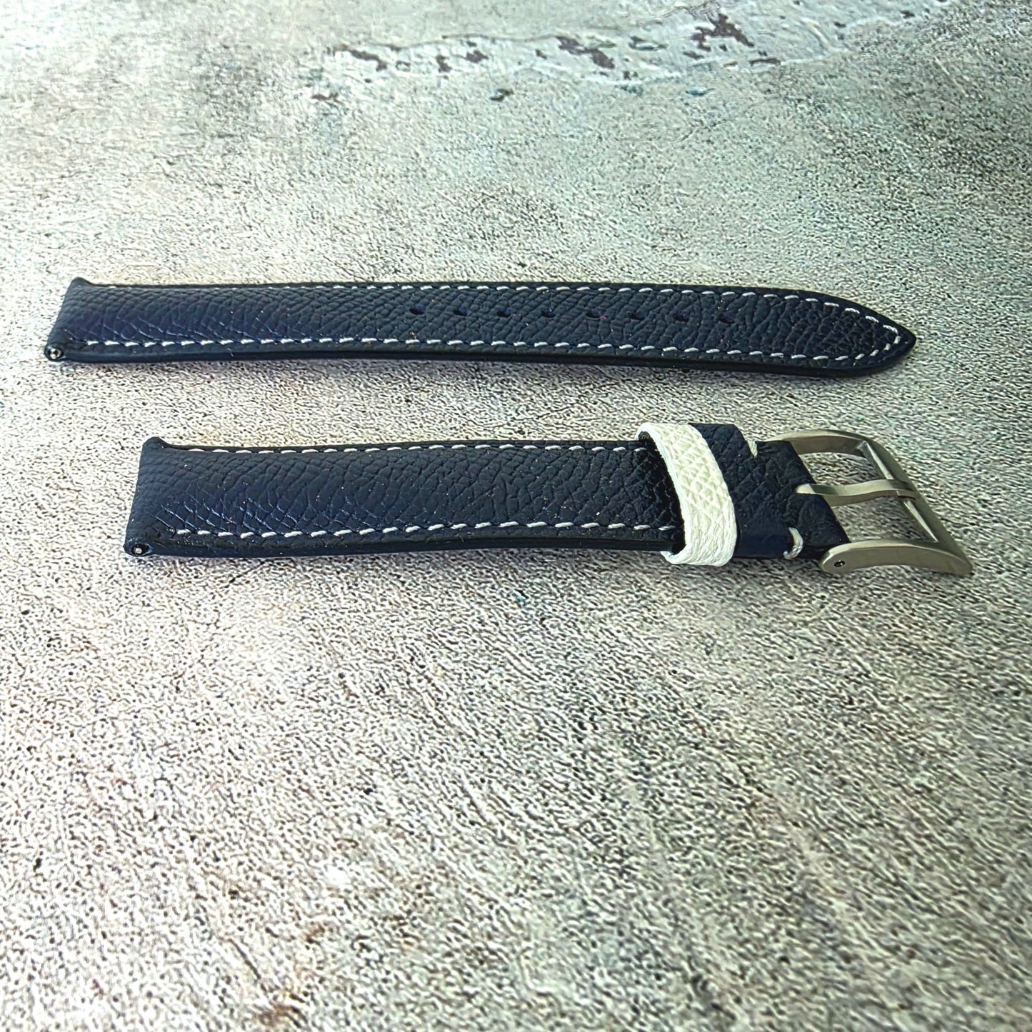Epsom Padded Leather Strap 20mm Blue White - Wrist Envy