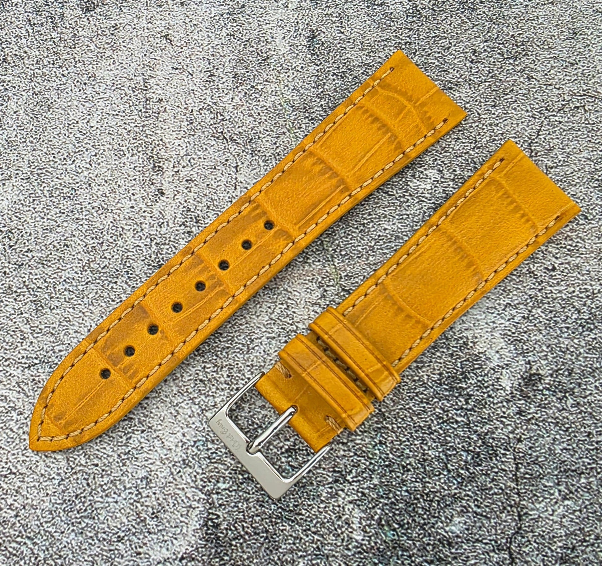 Everglade Gator Print Italian Leather Watch Strap 20mm 22mm Mustard - Wrist Envy