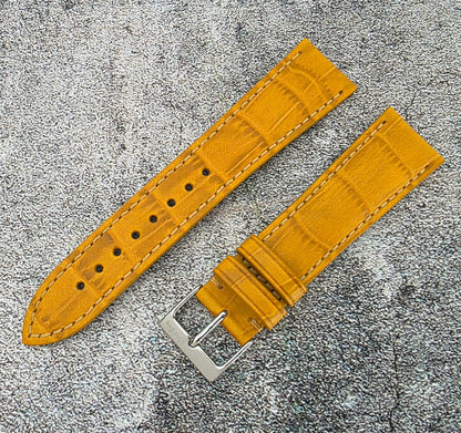 Everglade Gator Print Italian Leather Watch Strap 20mm 22mm Mustard - Wrist Envy