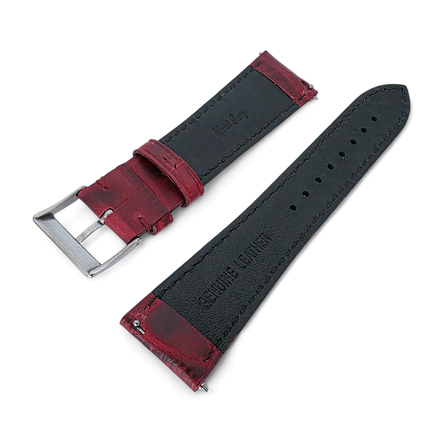 Everglade Gator Print Italian Leather Watch Strap 20mm 22mm Red Wine - Wrist Envy