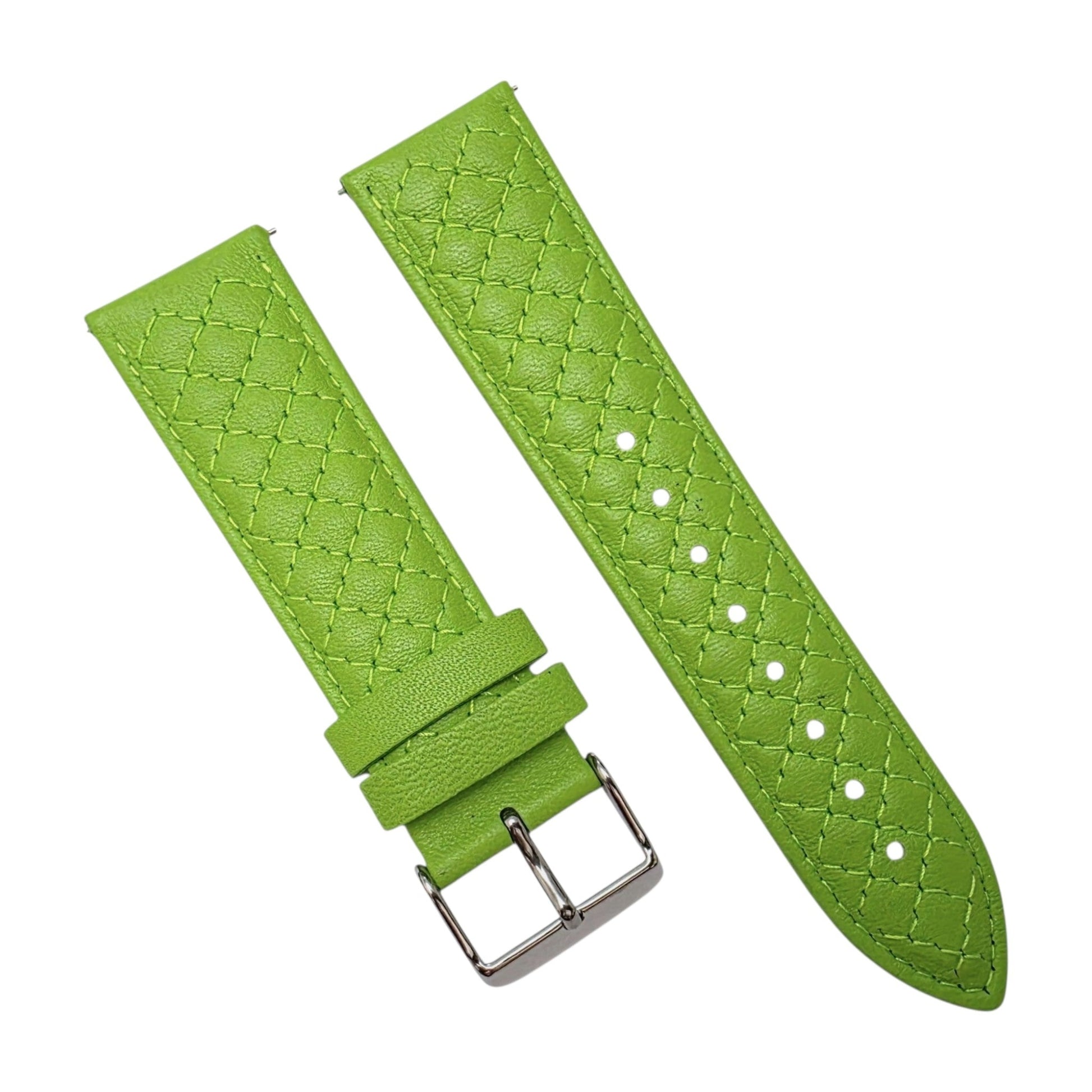 Fine Italian Leather Diamond Stitch Watch Strap 22mm Green - Wrist Envy
