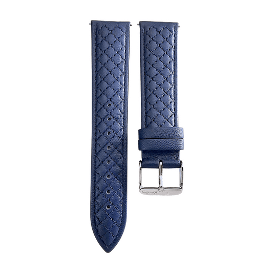 Fine Italian Leather Diamond Stitch Watch Strap Band 18mm 20mm 22mm Navy Blue - Wrist Envy