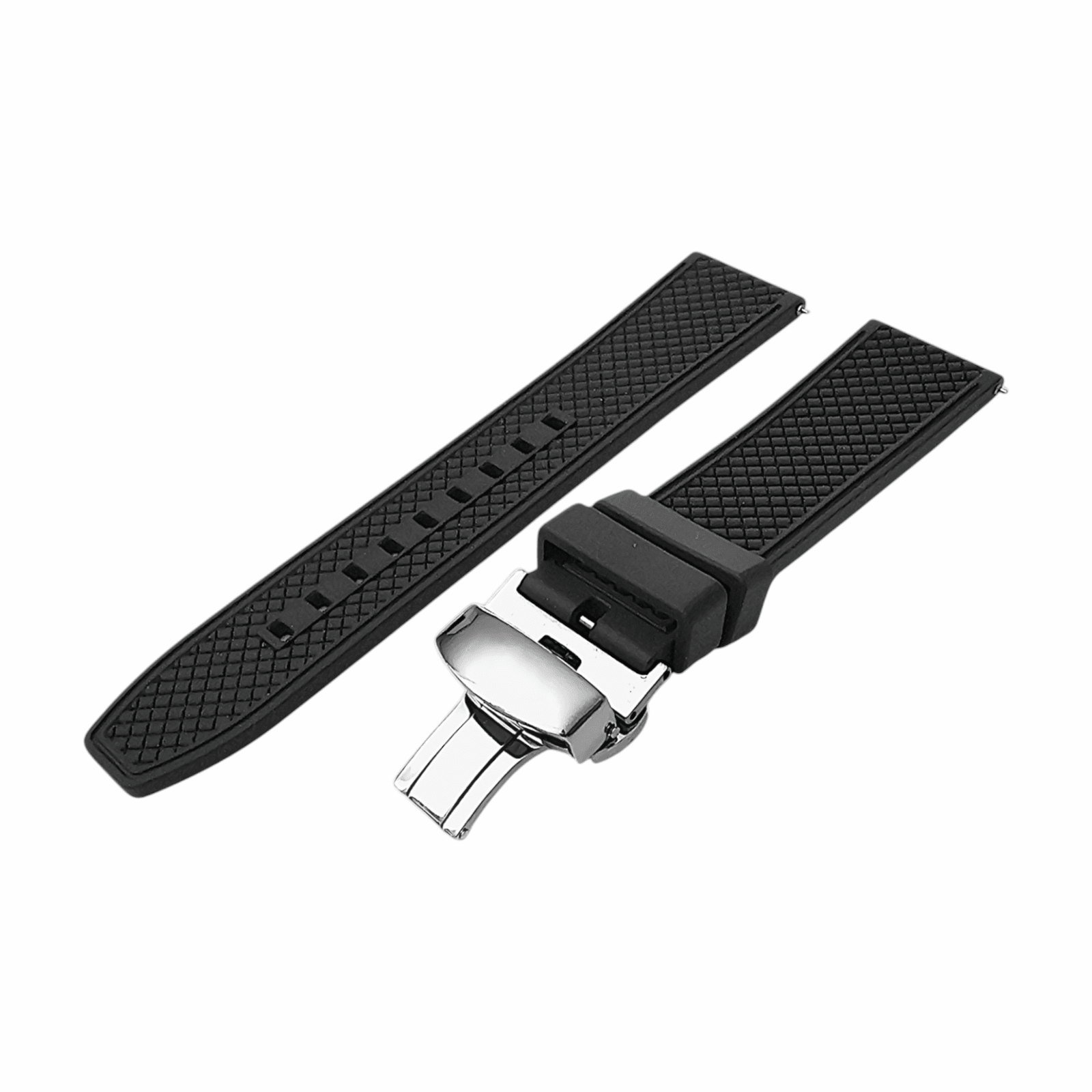 FKM Rubber Butterfly Deployment Watch Strap 20mm 21mm 22mm Black - Wrist Envy