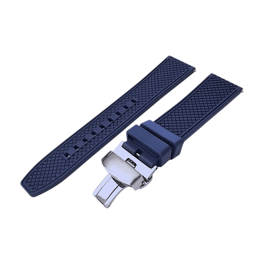 FKM Rubber Butterfly Deployment Watch Strap 20mm 21mm 22mm Navy Blue - Wrist Envy