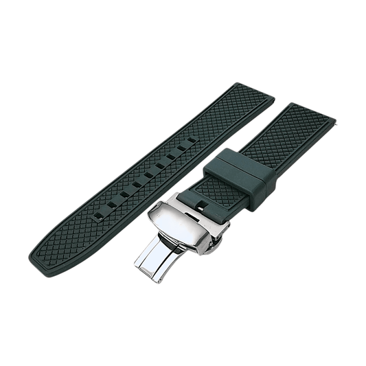 FKM Rubber Butterfly Deployment Watch Strap 20mm 22mm Green - Wrist Envy
