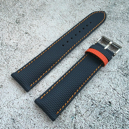 FKM Rubber Sailcloth Watch Strap 20mm, 21mm, 22mm Blue Orange - Wrist Envy