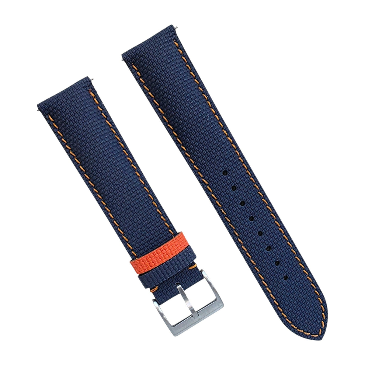 FKM Rubber Sailcloth Watch Strap 20mm, 21mm, 22mm Blue Orange - Wrist Envy