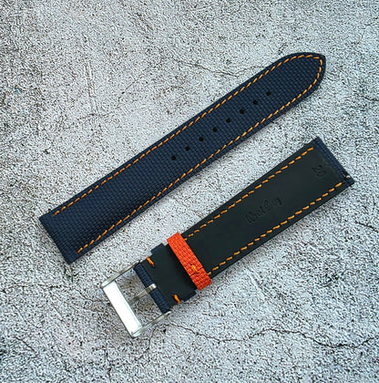 FKM Rubber Sailcloth Watch Strap 20mm, 21mm, 22mm Blue Orange - Wrist Envy