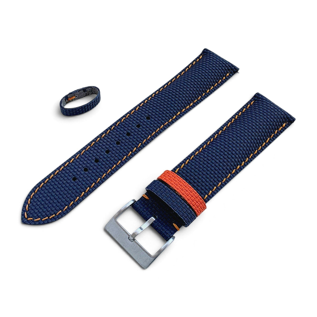 FKM Rubber Sailcloth Watch Strap 20mm, 21mm, 22mm Blue Orange - Wrist Envy