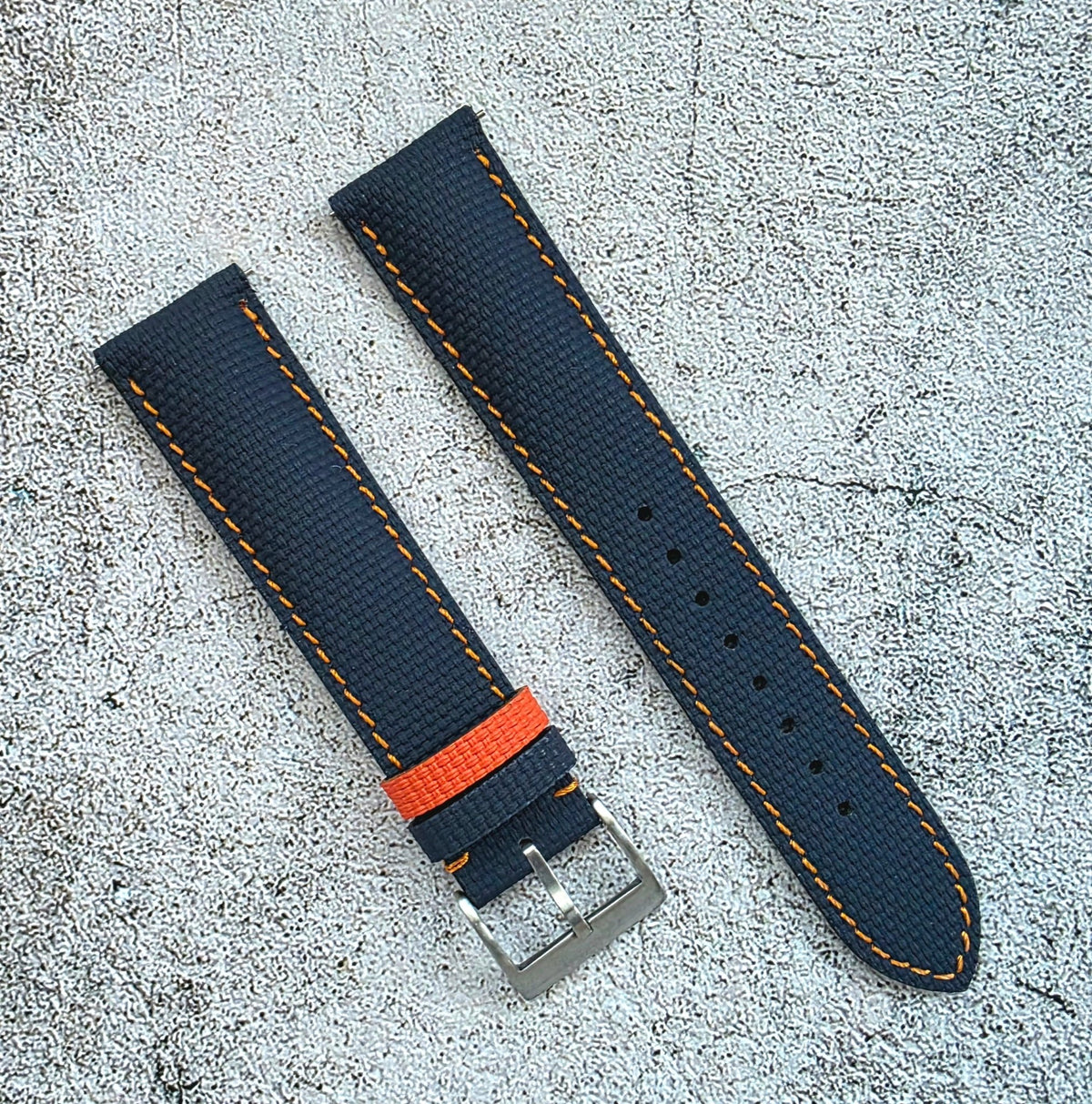 FKM Rubber Sailcloth Watch Strap 20mm, 21mm, 22mm Blue Orange - Wrist Envy