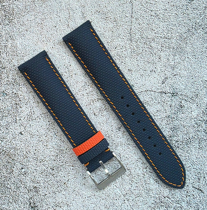 FKM Rubber Sailcloth Watch Strap 20mm, 21mm, 22mm Blue Orange - Wrist Envy